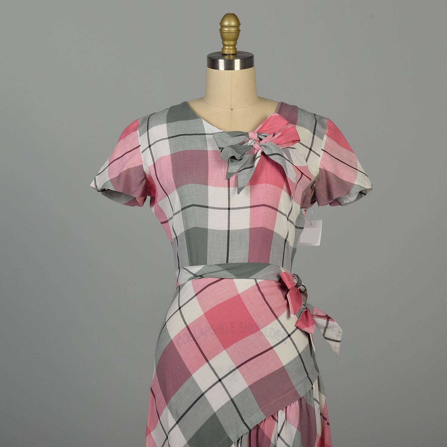 XS 1950s Dress Pink Plaid Cotton Sanforized Day Dress