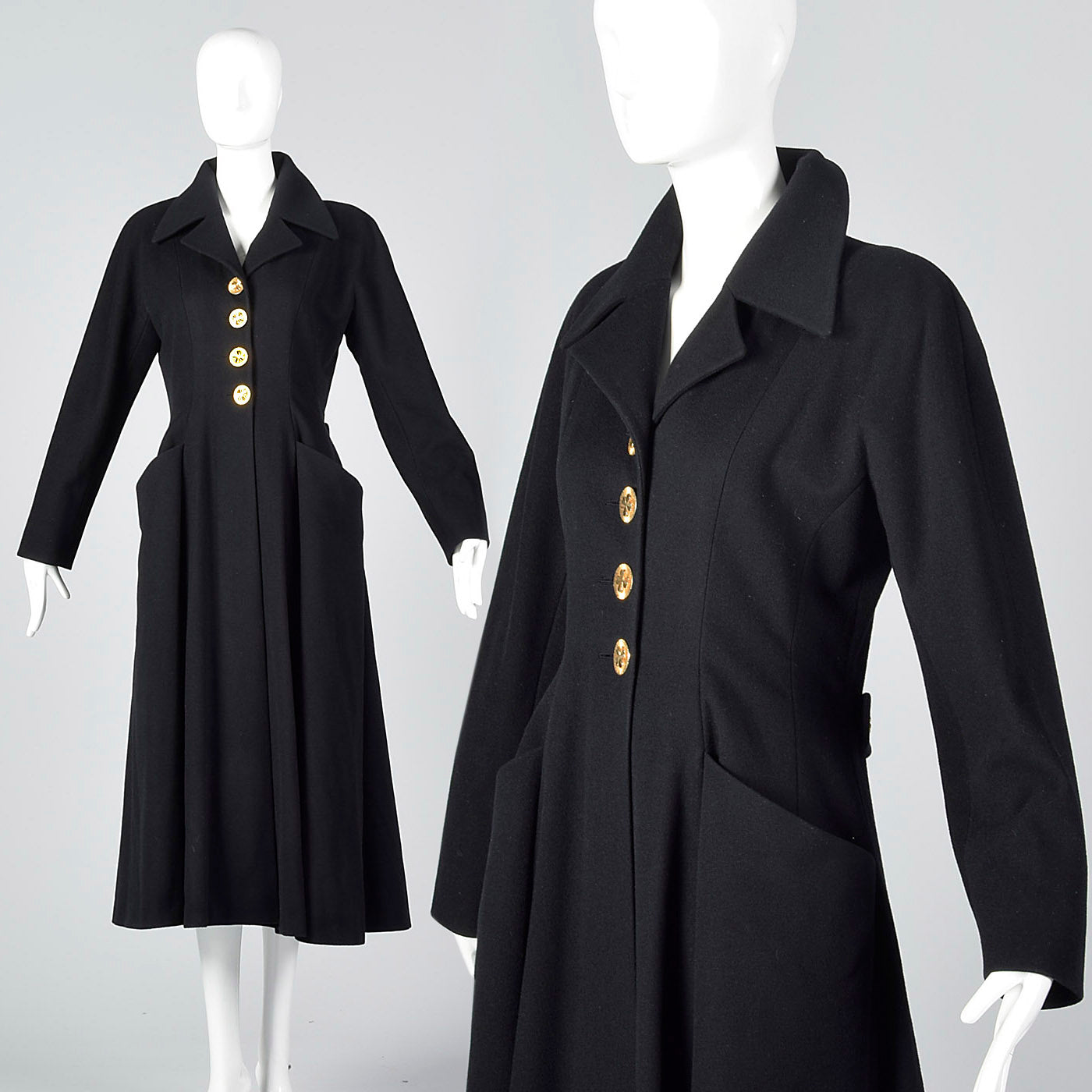 Extraordinary Chanel Black Cashmere Princess Coat with Clover Buttons