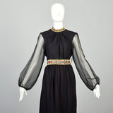 Large 1970s Ensemble Maxi Skirt Two Piece Blouse Hippie Sheer Bishop Sleeve