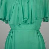 Small 1960s Wiggle Dress Emerald Green Cocktail Party Sleeveless Cape Collar