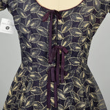 Small 1950s Flocked Dress Navy Blue Short Sleeve