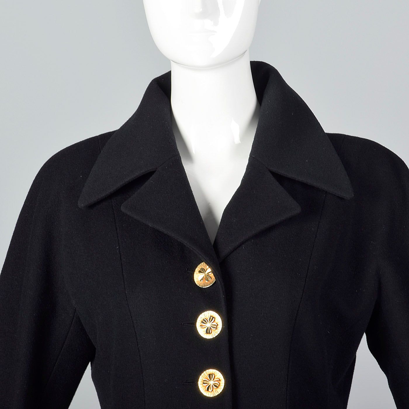 Extraordinary Chanel Black Cashmere Princess Coat with Clover Buttons