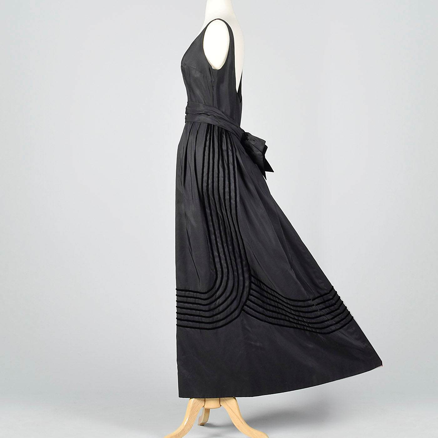 1950s Formal Black Maxi Dress with Stripe Trim