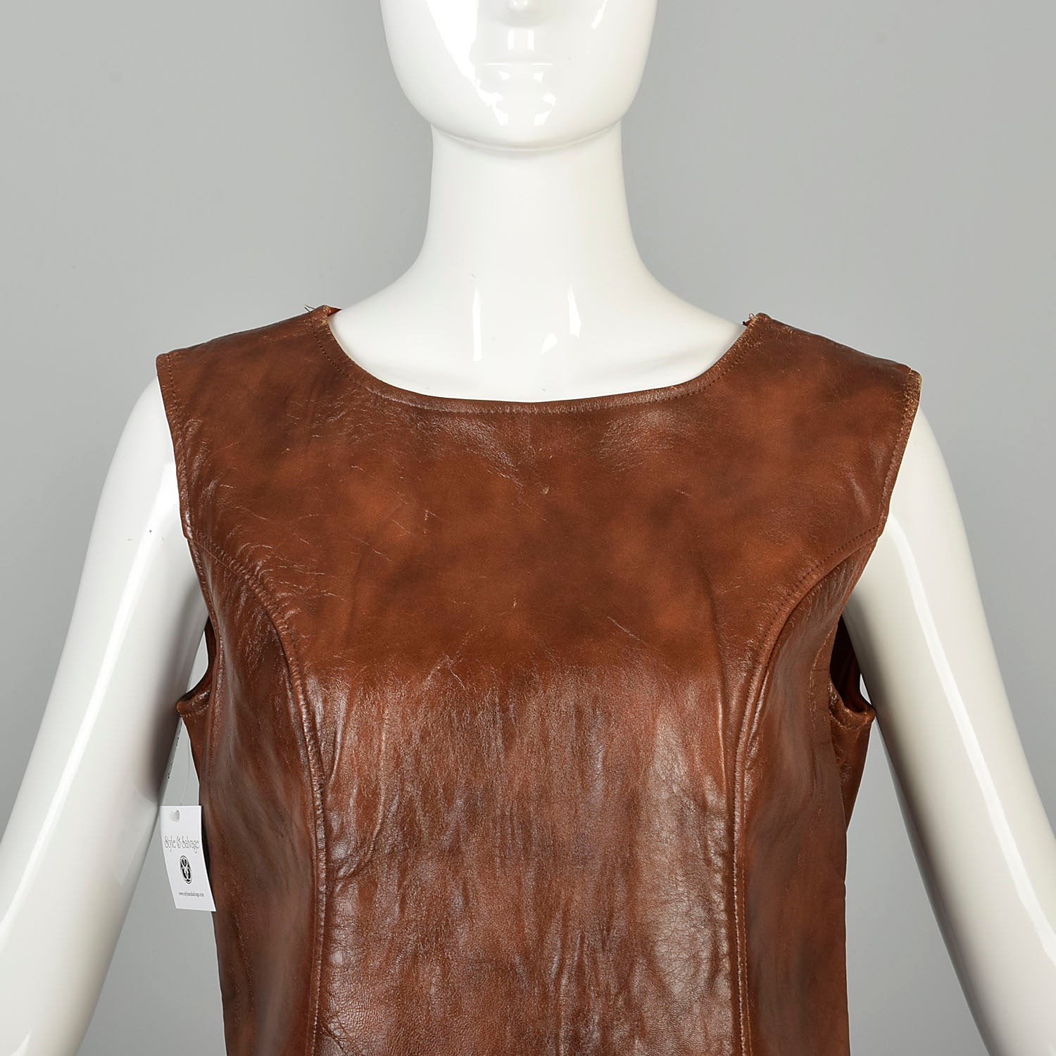 Medium 1960s Mini Dress Real Leather Drop Waist Mod Hippie Shift Boho