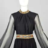 Large 1970s Ensemble Maxi Skirt Two Piece Blouse Hippie Sheer Bishop Sleeve