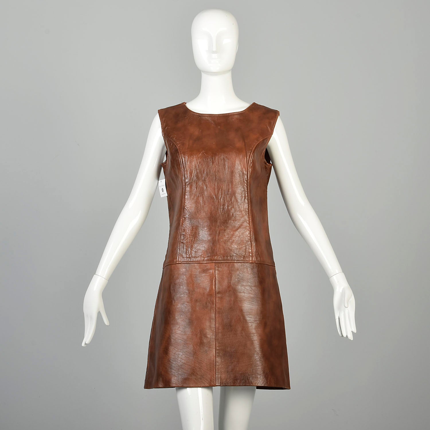 Medium 1960s Mini Dress Real Leather Drop Waist Mod Hippie Shift Boho Medium 1960s Mini Dress Real Leather Drop Waist Mod Hippie Shift Boho