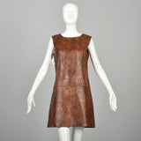 Medium 1960s Mini Dress Real Leather Drop Waist Mod Hippie Shift Boho
