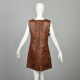 Medium 1960s Mini Dress Real Leather Drop Waist Mod Hippie Shift Boho
