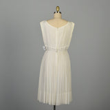 Medium 1960s White Silk Dress Rhinestone Waist Sleeveless