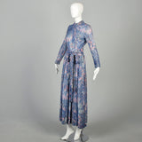 Small 1970s Maxi Dress Lurex Psychedelic Metallic Floral Evening