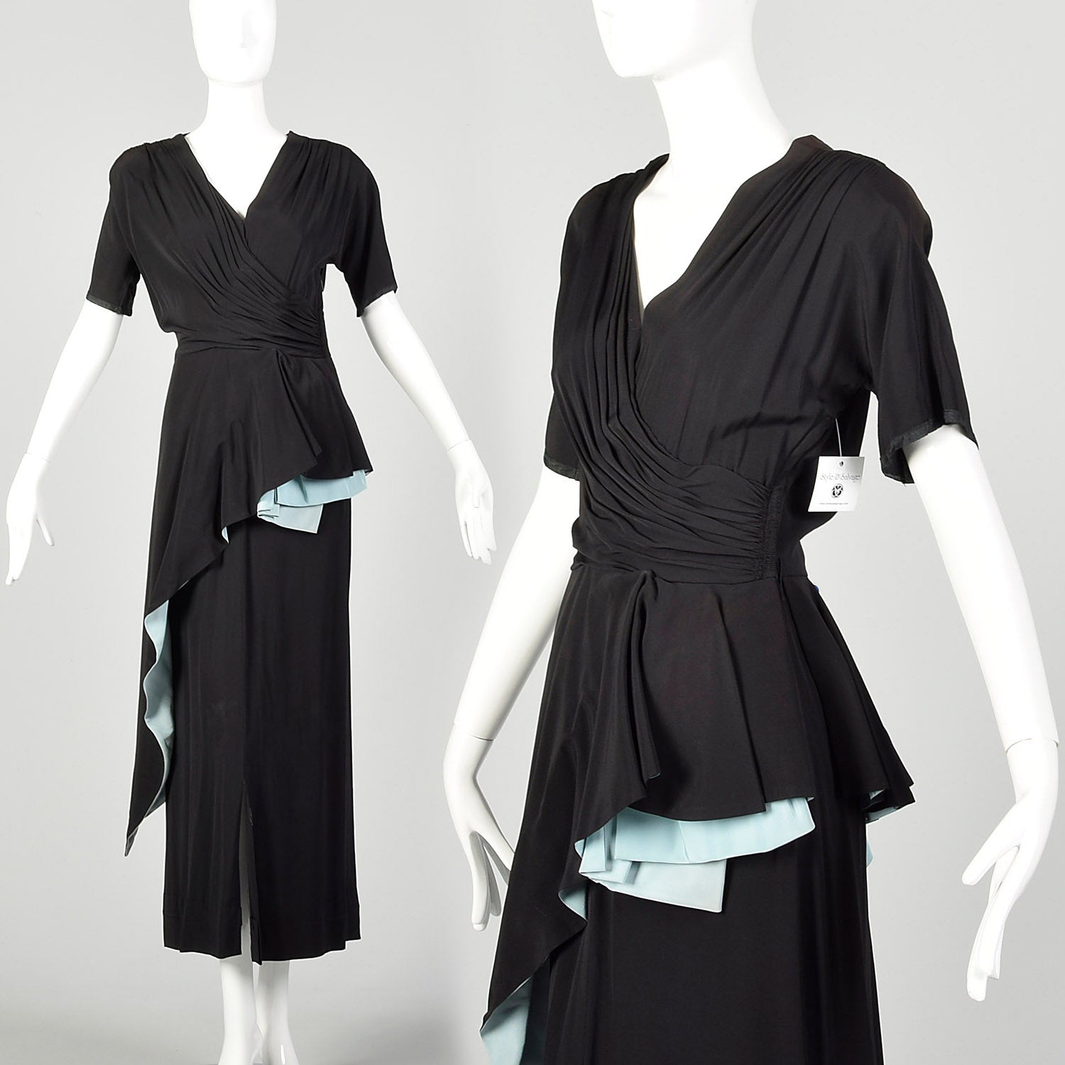 1940s Frank Starr Dress Evening Gown Formal Peplum Sash Rayon Style & Salvage 1940s Frank Starr Dress Evening Gown Formal Peplum Sash Rayon Style & Salvage