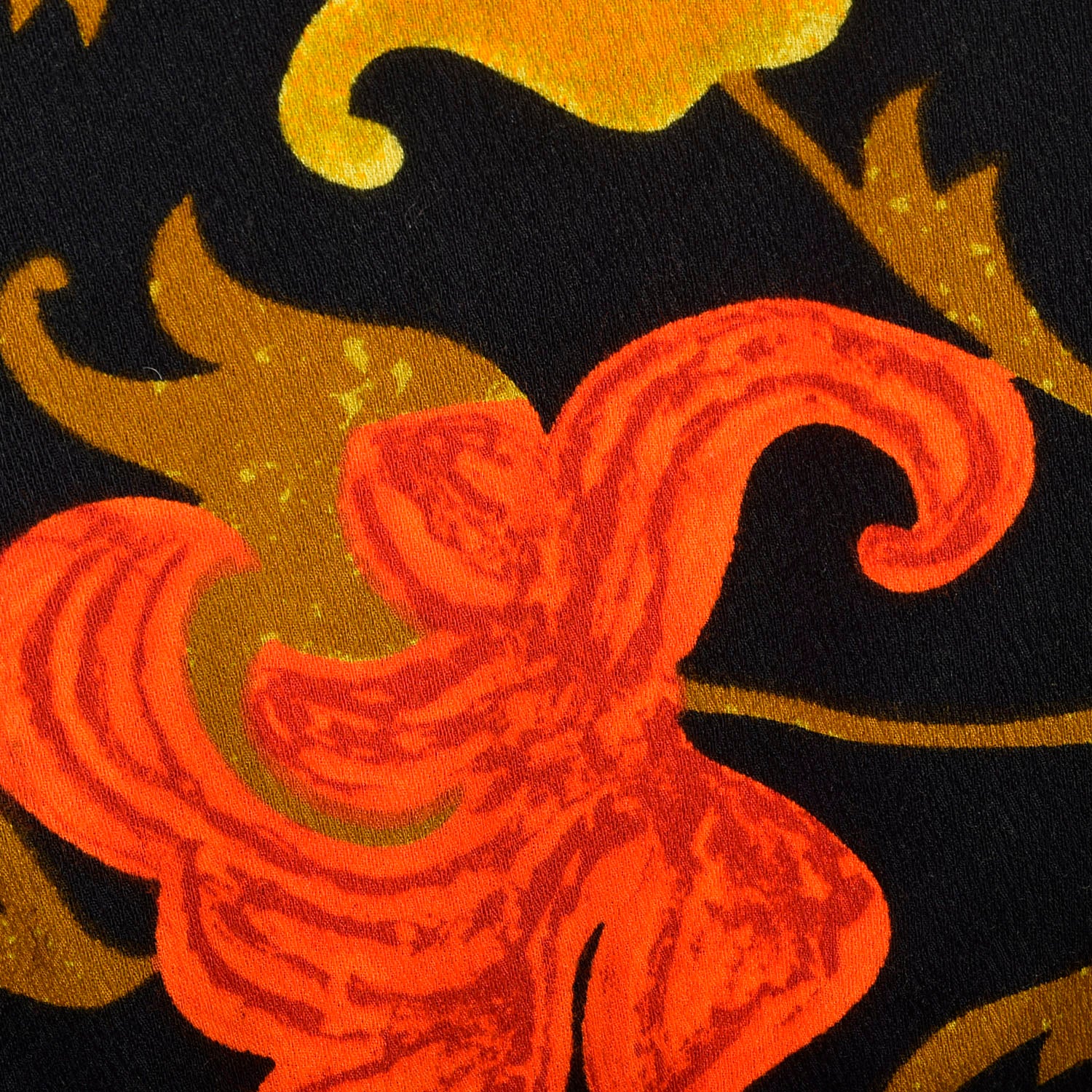 Small 1970s Maxi Dress Bohemian Bark Cloth Psychedelic Autumn