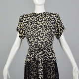 1940s Black and White Print Dress with Sheer Overlay