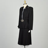 XS 1940s Dress and Jacket Set Belted Black Suit Set