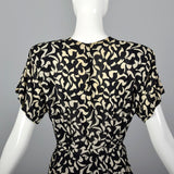1940s Black and White Print Dress with Sheer Overlay