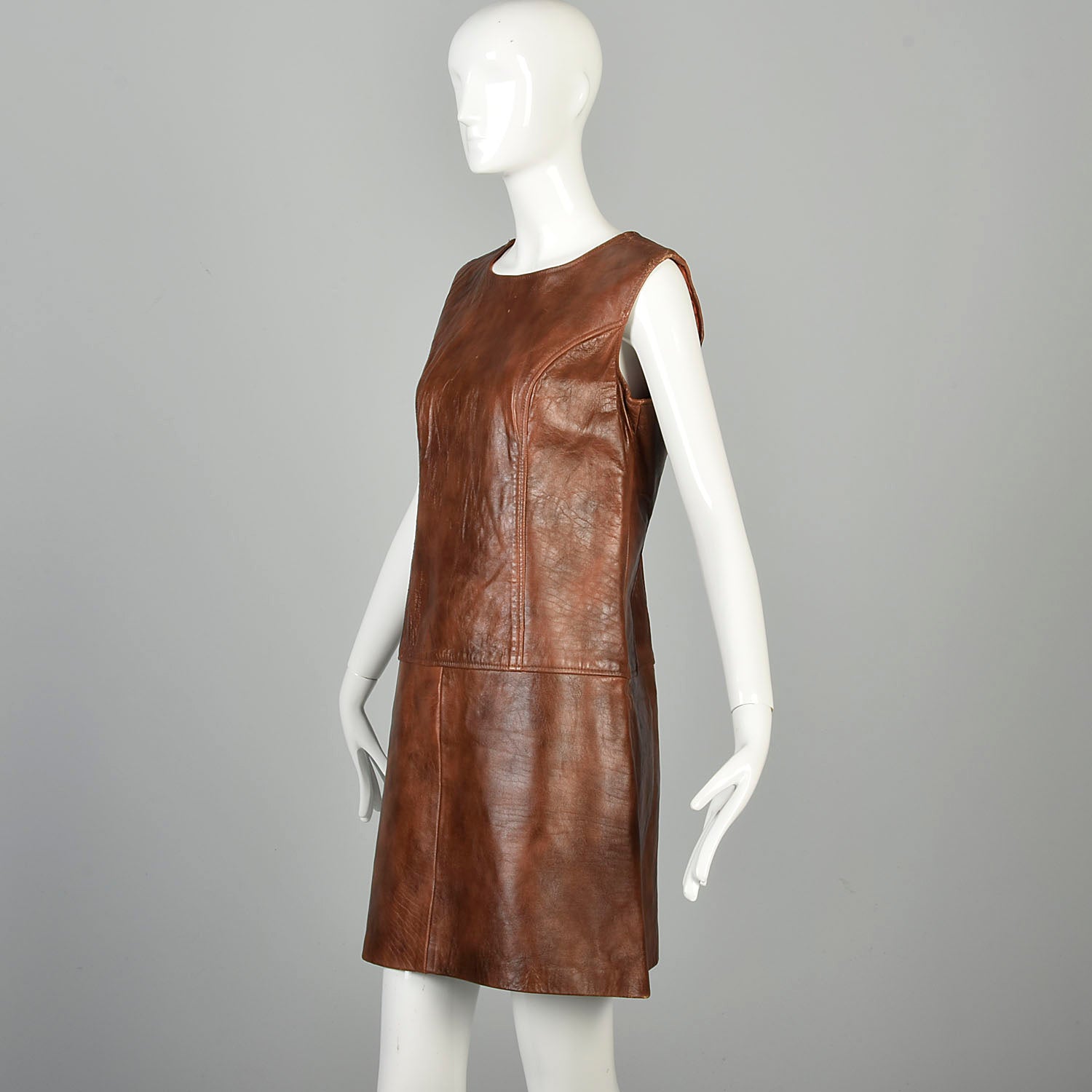 Medium 1960s Mini Dress Real Leather Drop Waist Mod Hippie Shift Boho Style & Salvage Medium 1960s Mini Dress Real Leather Drop Waist Mod Hippie Shift Boho Style & Salvage