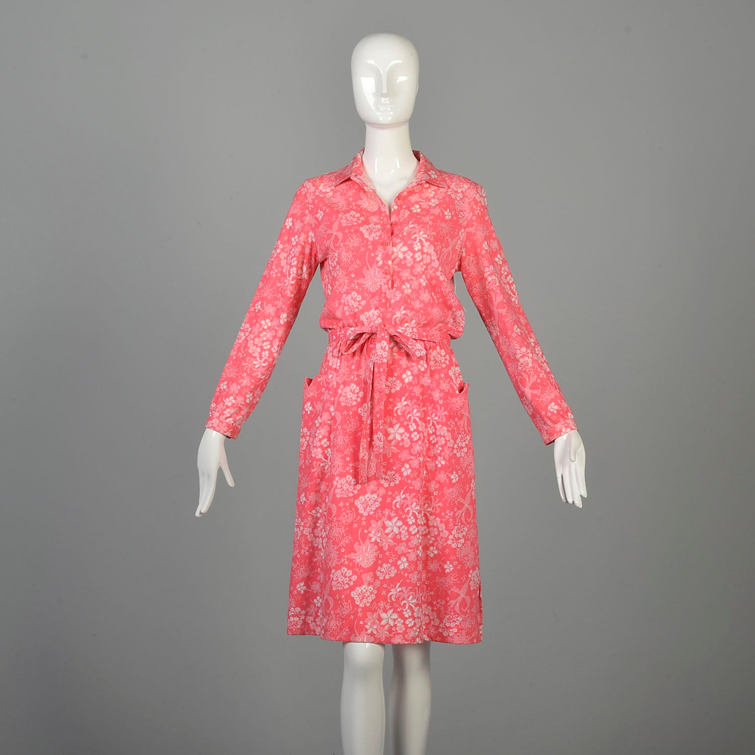 Small 1970s Liza by Lilly Pulitzer Dress Hot Pink Print Barbie Shirtwaist Dress