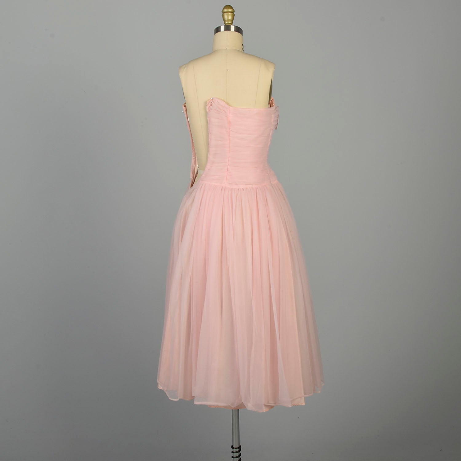 XXS 1950s Pink Party Dress Ruched Barbie Strapless