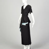 1940s Frank Starr Dress Evening Gown Formal Peplum Sash Rayon