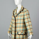1960s Cream Plaid Coat Brown & Teal