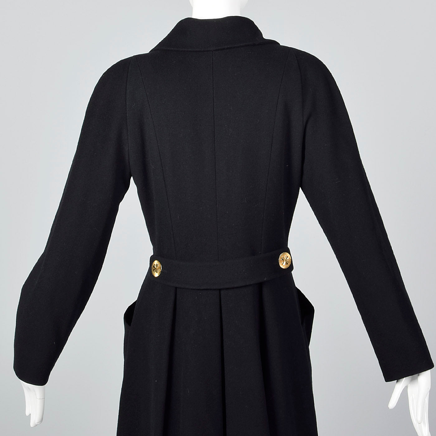 Extraordinary Chanel Black Cashmere Princess Coat with Clover Buttons