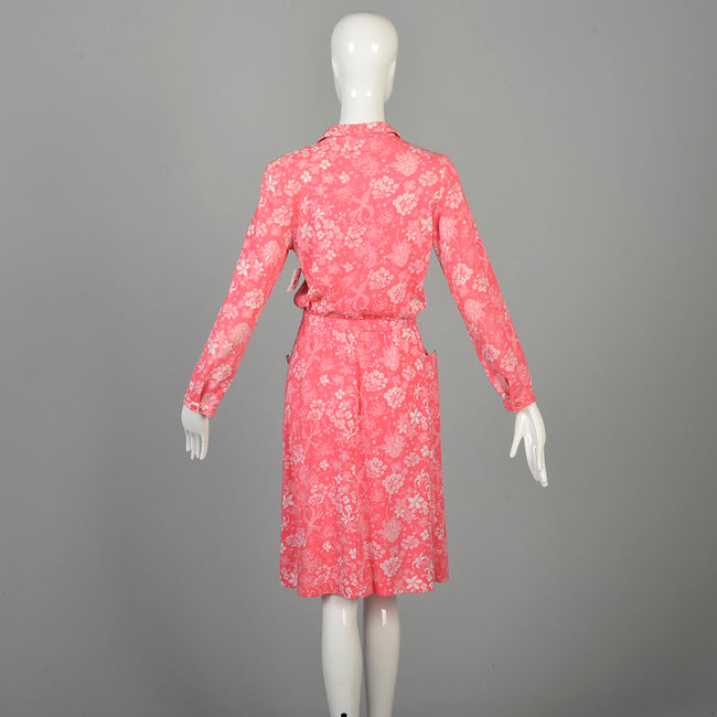 Small 1970s Liza by Lilly Pulitzer Dress Hot Pink Print Barbie Shirtwaist Dress