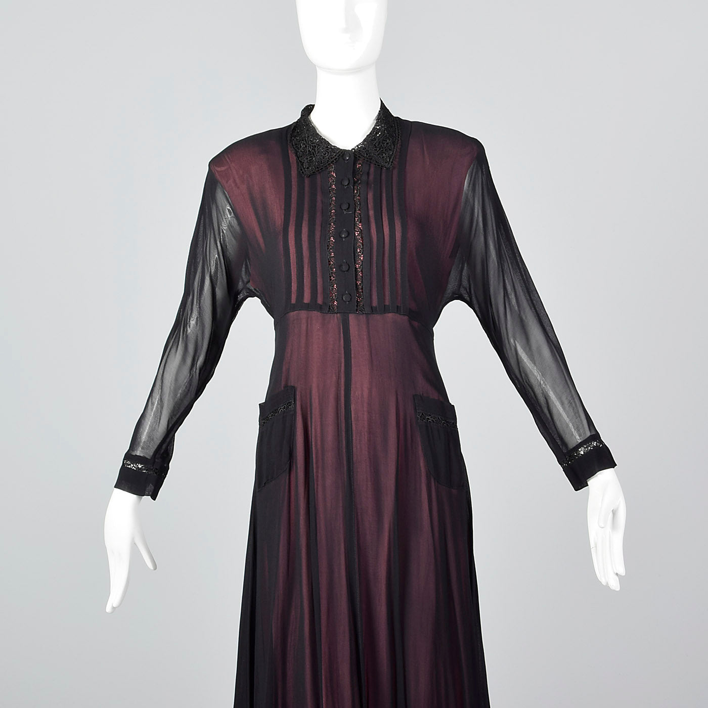 1990s Sheer Black Dress with Pink Lining