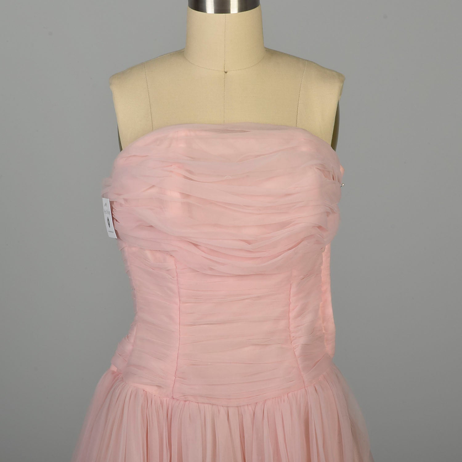 XXS 1950s Pink Party Dress Ruched Barbie Strapless