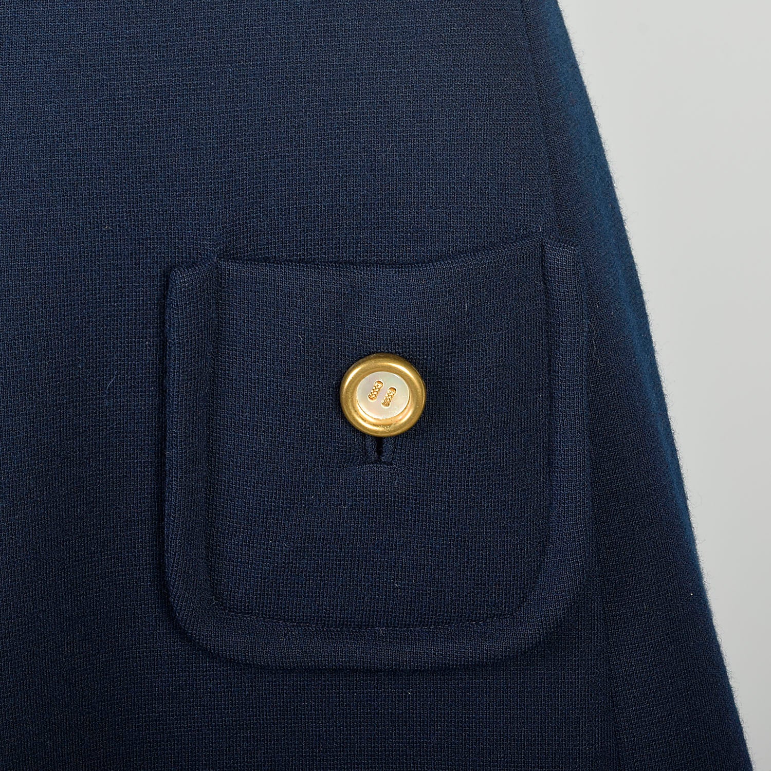 XXS 1970s Mod Dress Shift Minimalist Patch Pockets Navy Blue Knit