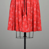 XXS 1950s Novelty Print Dress Faux Corset Laced Waist Red Rose Cotton Short Sleeve