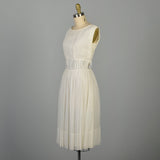Medium 1960s White Silk Dress Rhinestone Waist Sleeveless