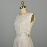 Medium 1960s White Silk Dress Rhinestone Waist Sleeveless