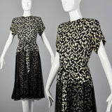 1940s Black and White Print Dress with Sheer Overlay