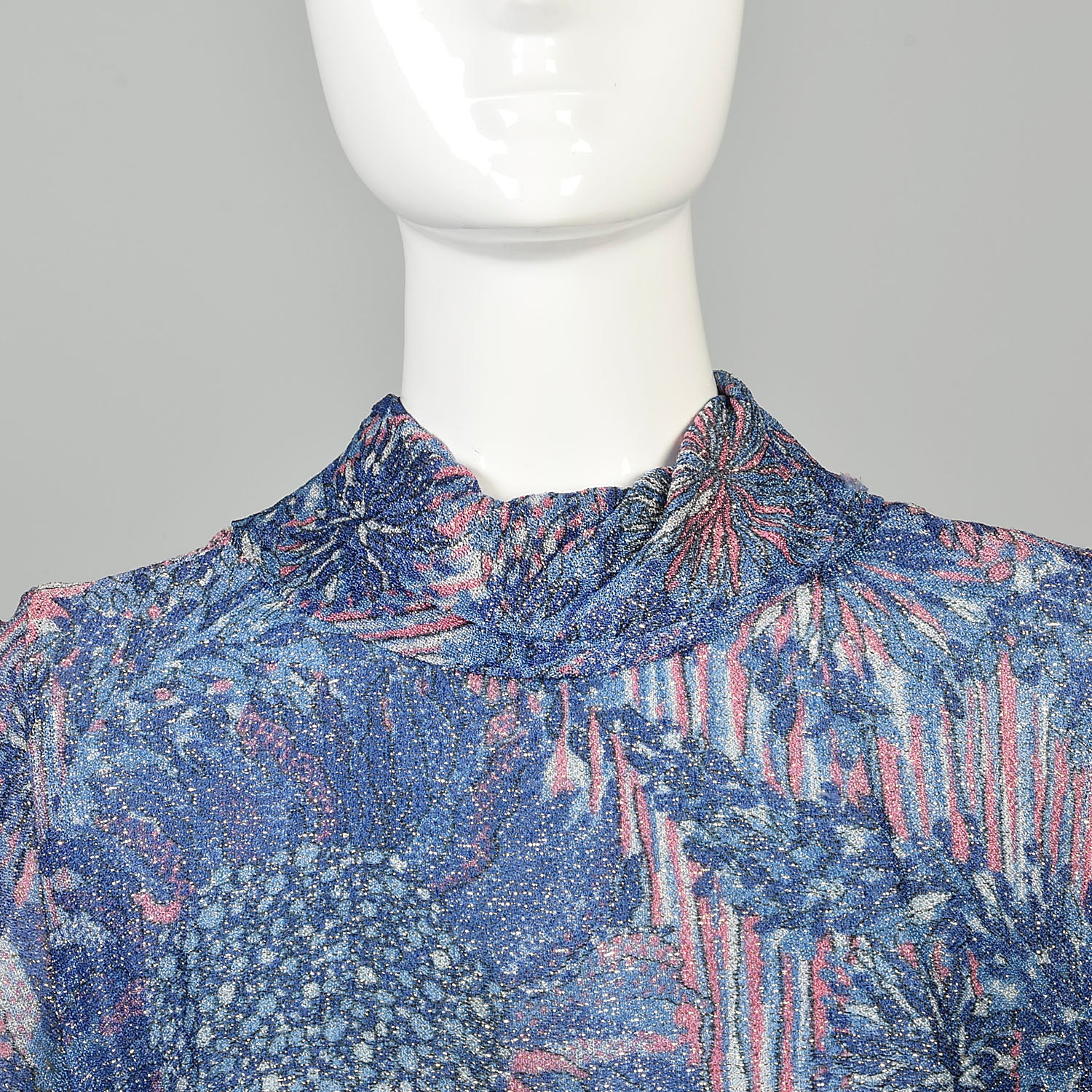Small 1970s Maxi Dress Lurex Psychedelic Metallic Floral Evening