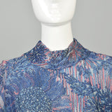 Small 1970s Maxi Dress Lurex Psychedelic Metallic Floral Evening