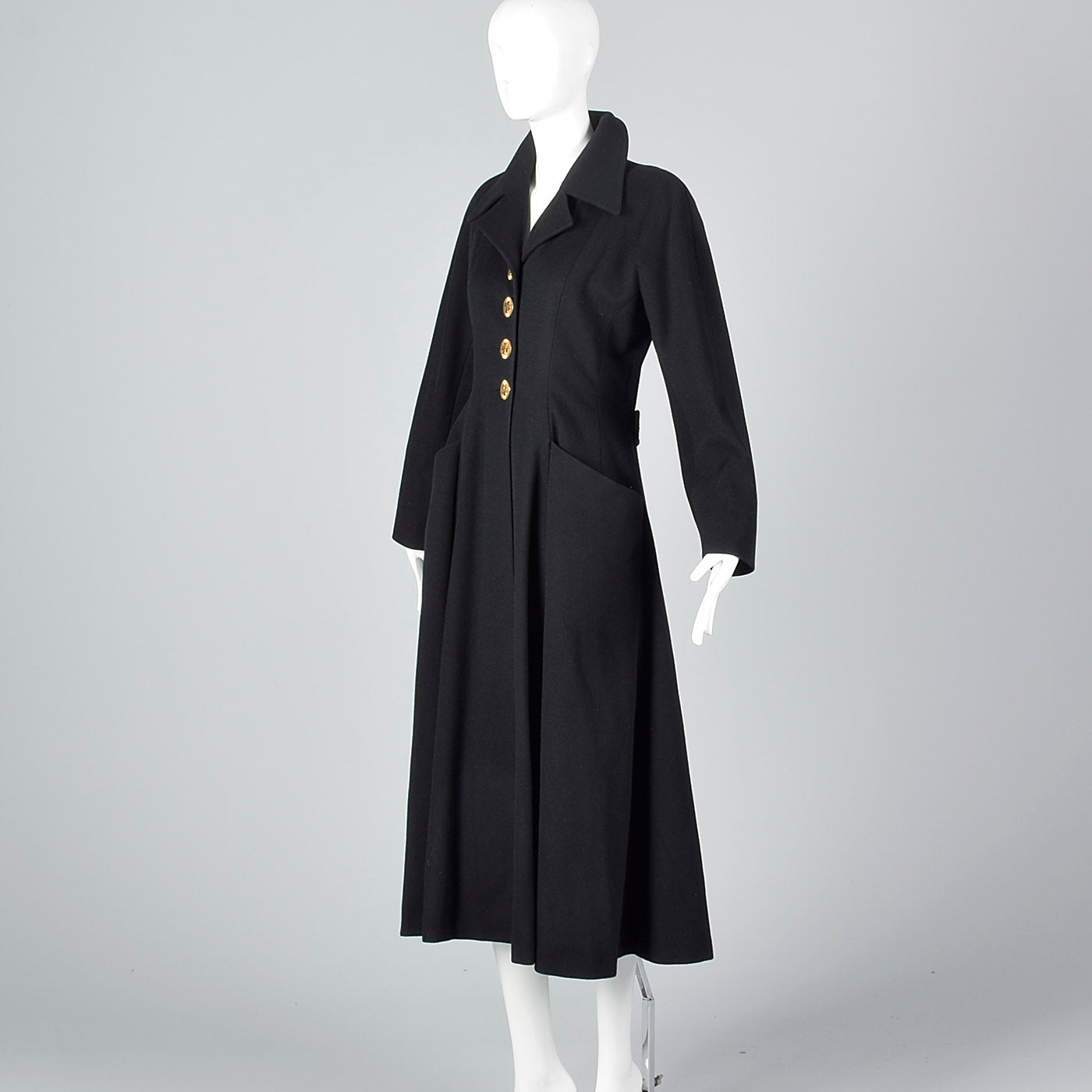 Extraordinary Chanel Black Cashmere Princess Coat with Clover Buttons