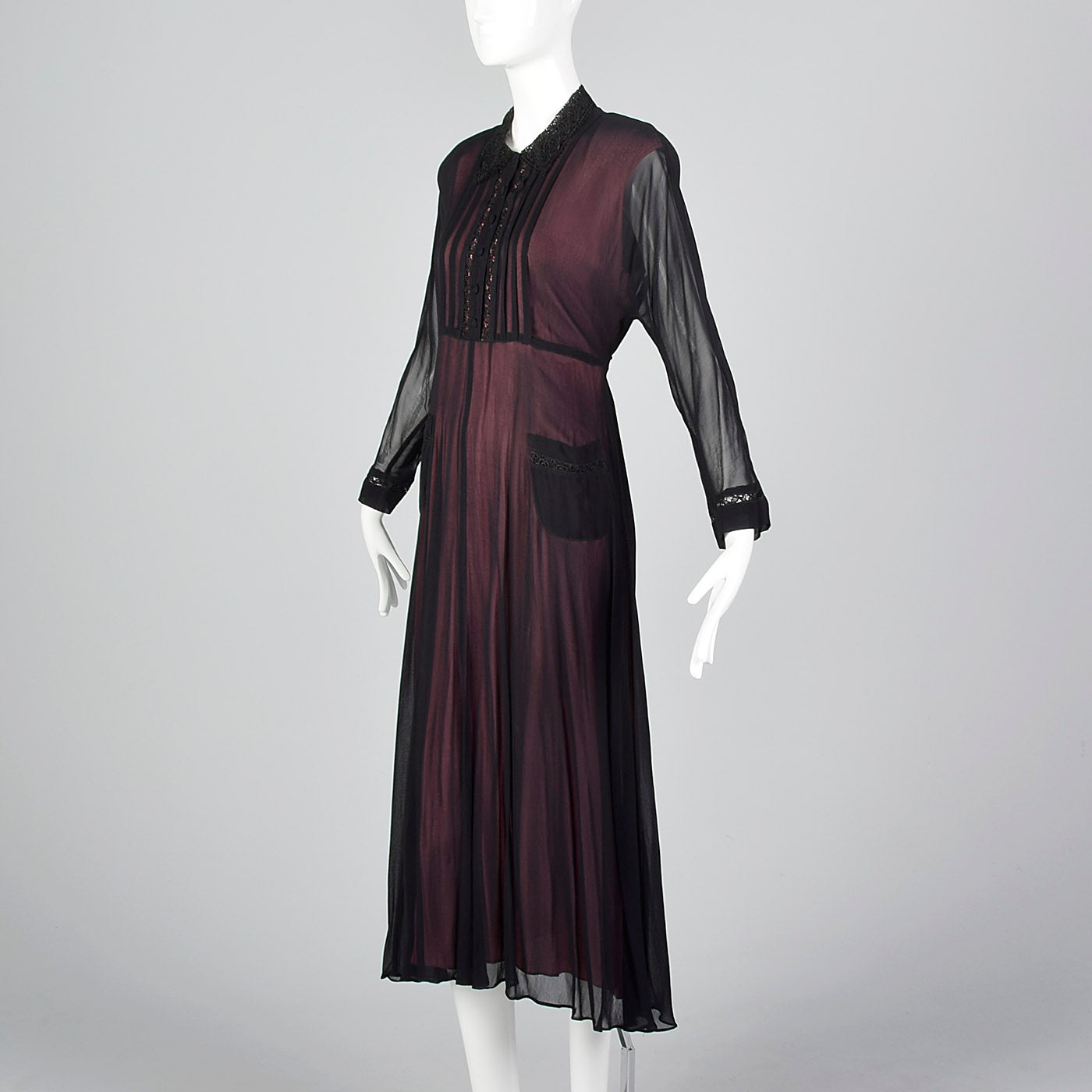 1990s Sheer Black Dress with Pink Lining