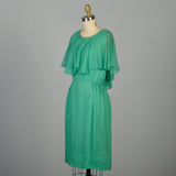 Small 1960s Wiggle Dress Emerald Green Cocktail Party Sleeveless Cape Collar