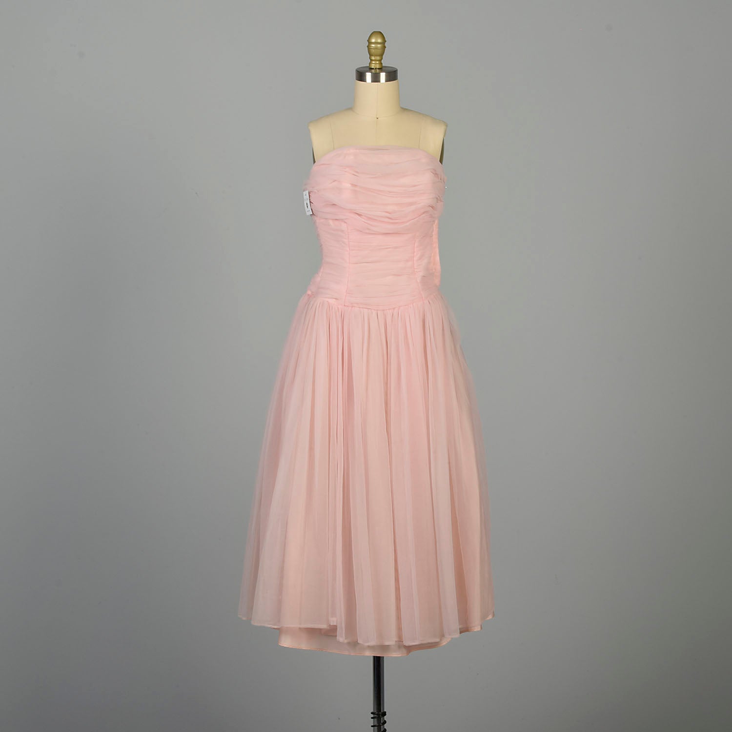 XXS 1950s Pink Party Dress Ruched Barbie Strapless