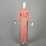 Large 1970s Long Sleeve Maxi Dress Red Gingham Sequin Picnic Country Glamour Tablecloth