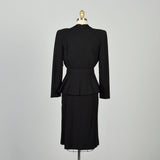 XS 1940s Dress and Jacket Set Belted Black Suit Set
