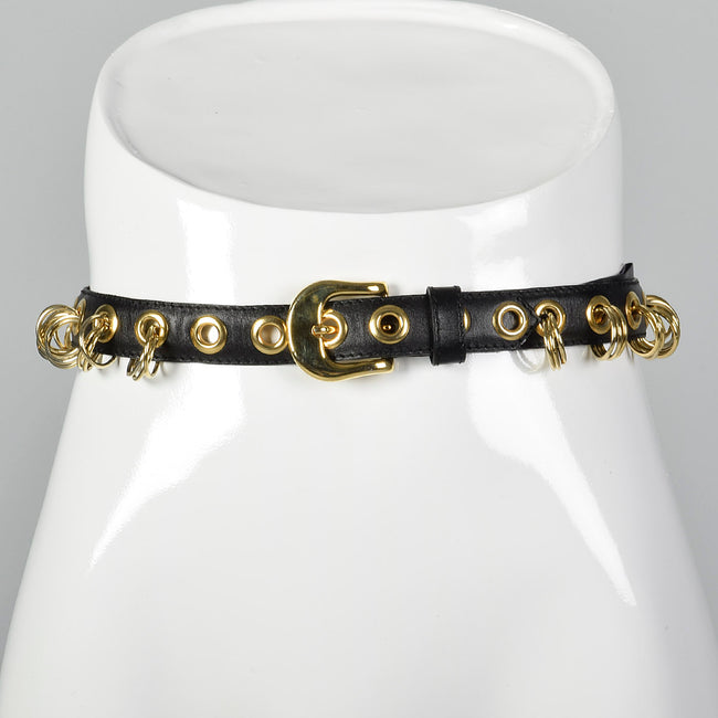 1990s Yves Saint Laurent Black Belt with Gold Rings