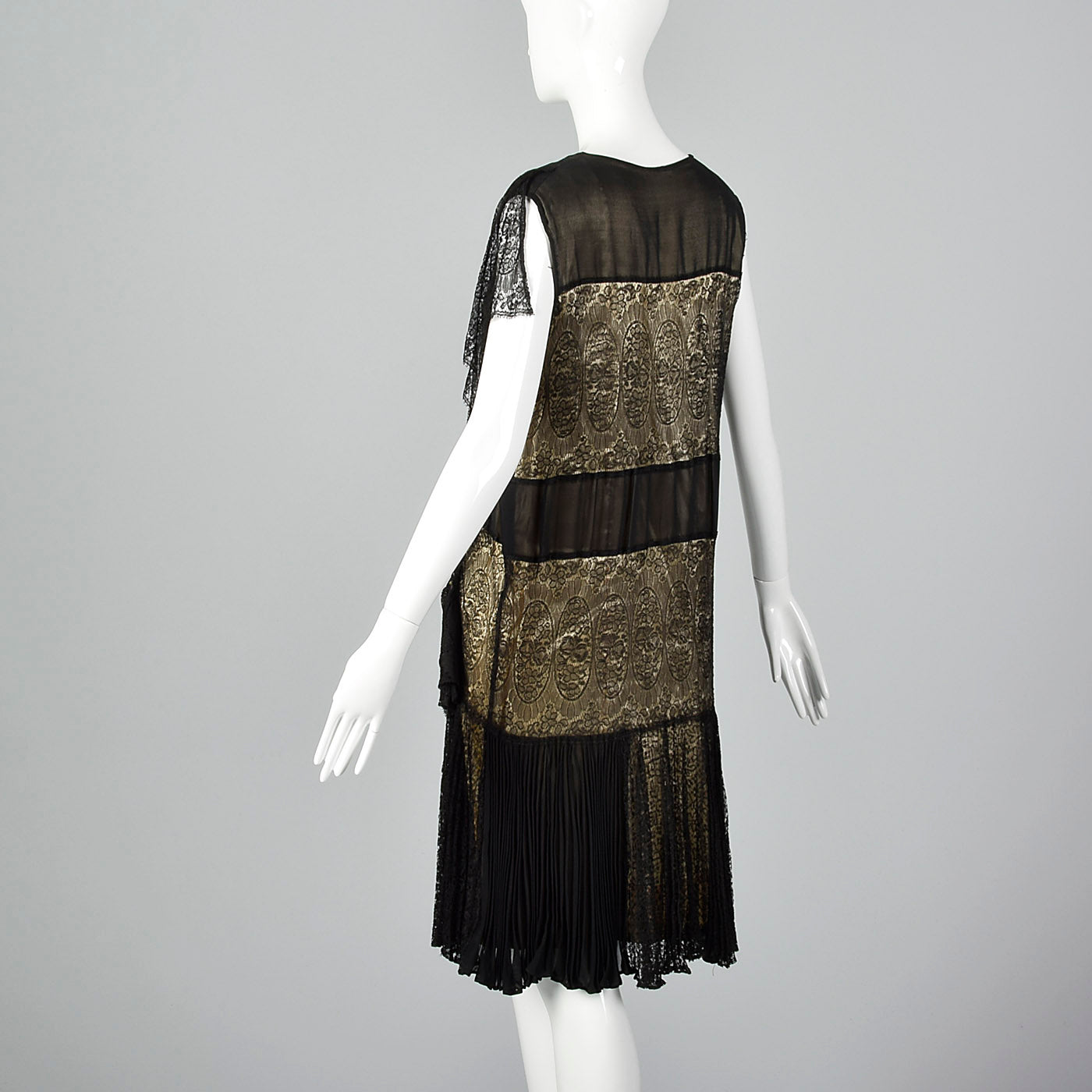 1920s Gorgeous Black Lace Overlay Dress