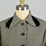 Small 1950s Wool Black White Fit & Flare Houndstooth Winter Coat Dress