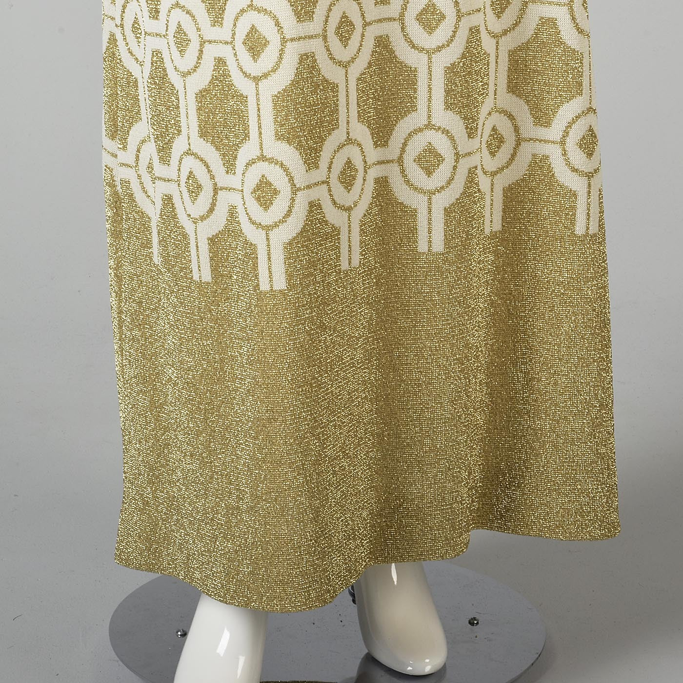 1970s Balmain Maxi Dress in Cream and Gold Lurex