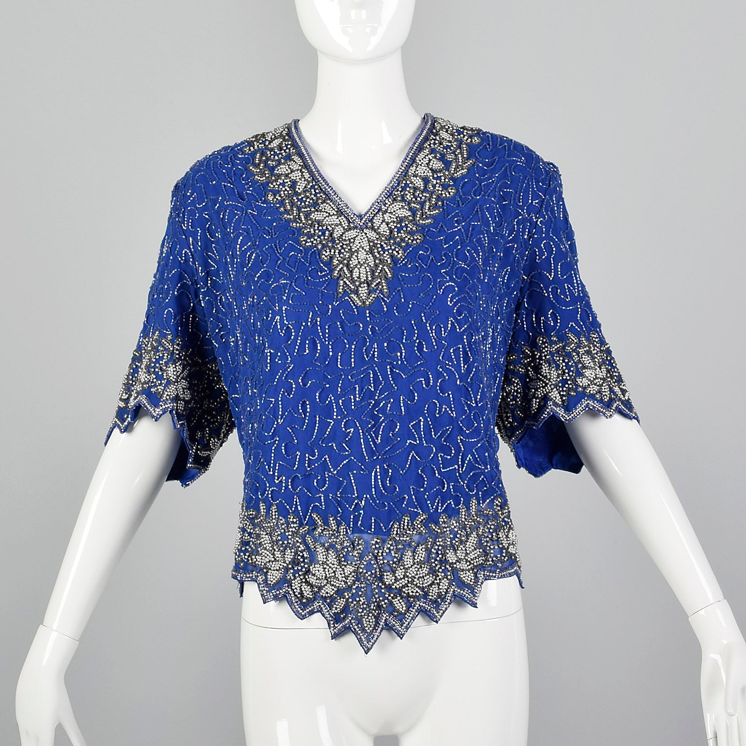 1990s Beaded Blue Blouse