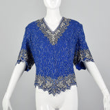 1990s Beaded Blue Blouse