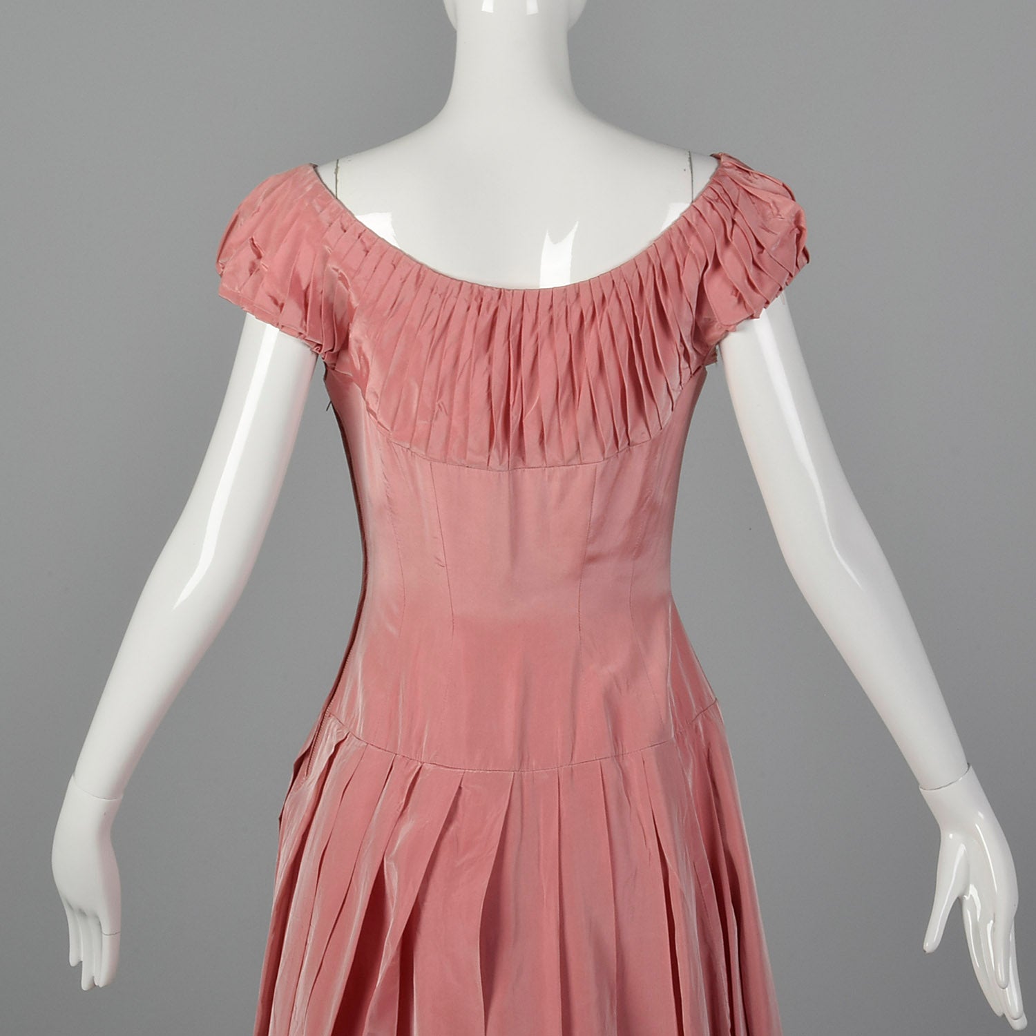 1940s Pink Taffeta Pleated Dress