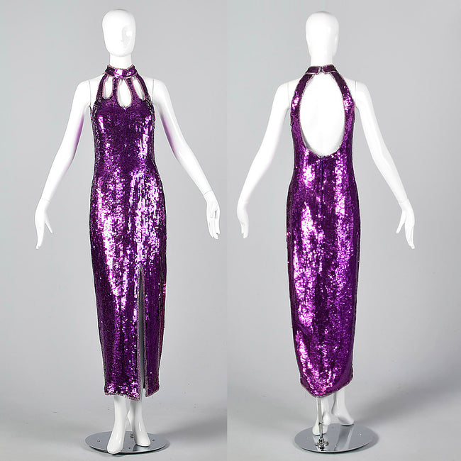 Small 1970s Purple Sequin Dress