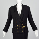 Small Chanel 1980s Black Boucle Skirt Suit